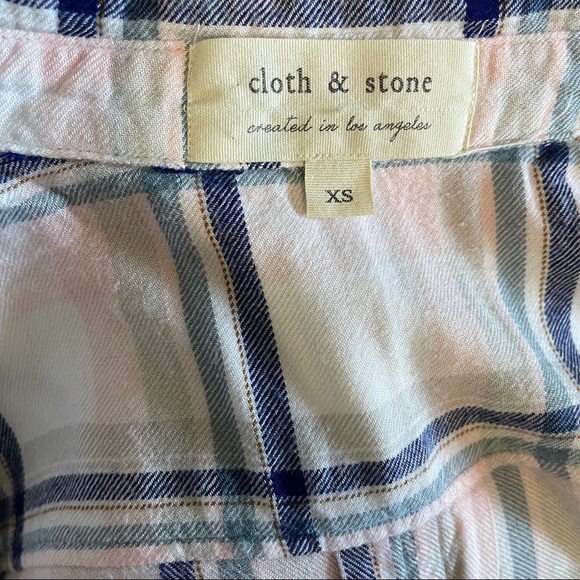 Cloth & Stone plaid soft pink button down Frayed hem xs - Picture 6 of 7